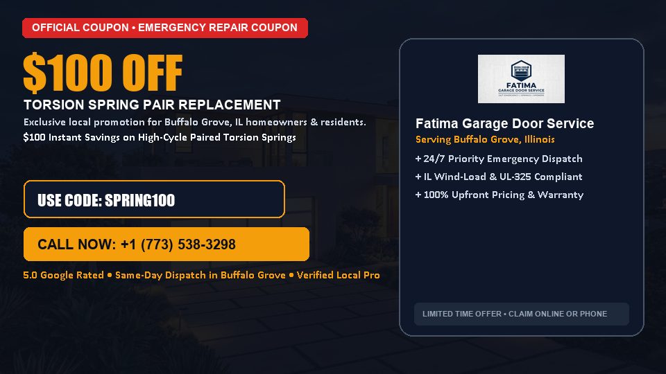 Fatima Garage Door Service $100 OFF Dual Torsion Spring Replacement in Buffalo Grove, IL