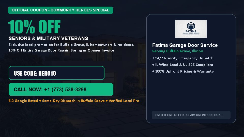 Fatima Garage Door Service 10% OFF Seniors & Military Veterans in Buffalo Grove, IL